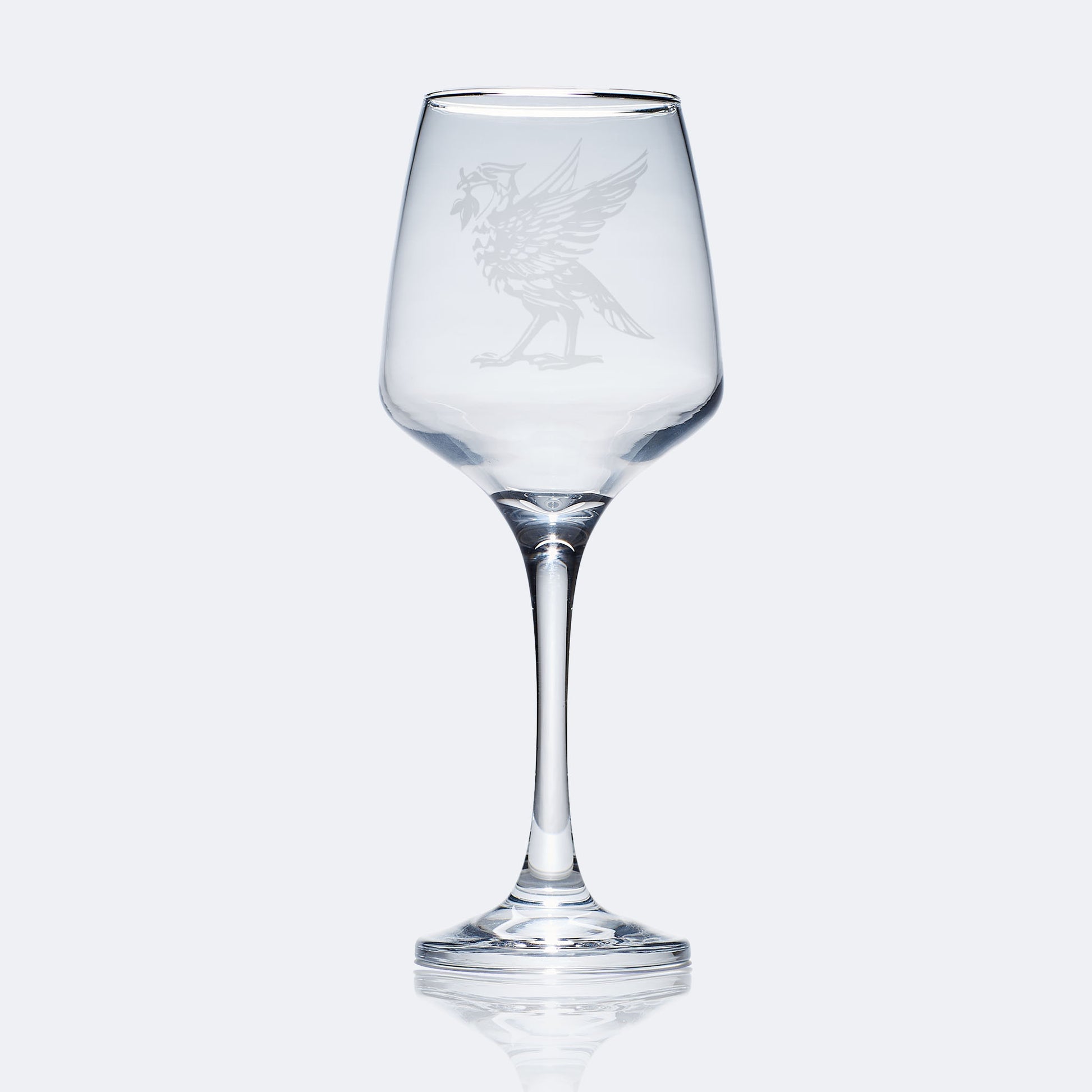 LFC wine glass engraved with a liverbird