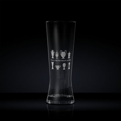 pilsner pint glass engraved with liverpool football club's walk of champions trophy collection