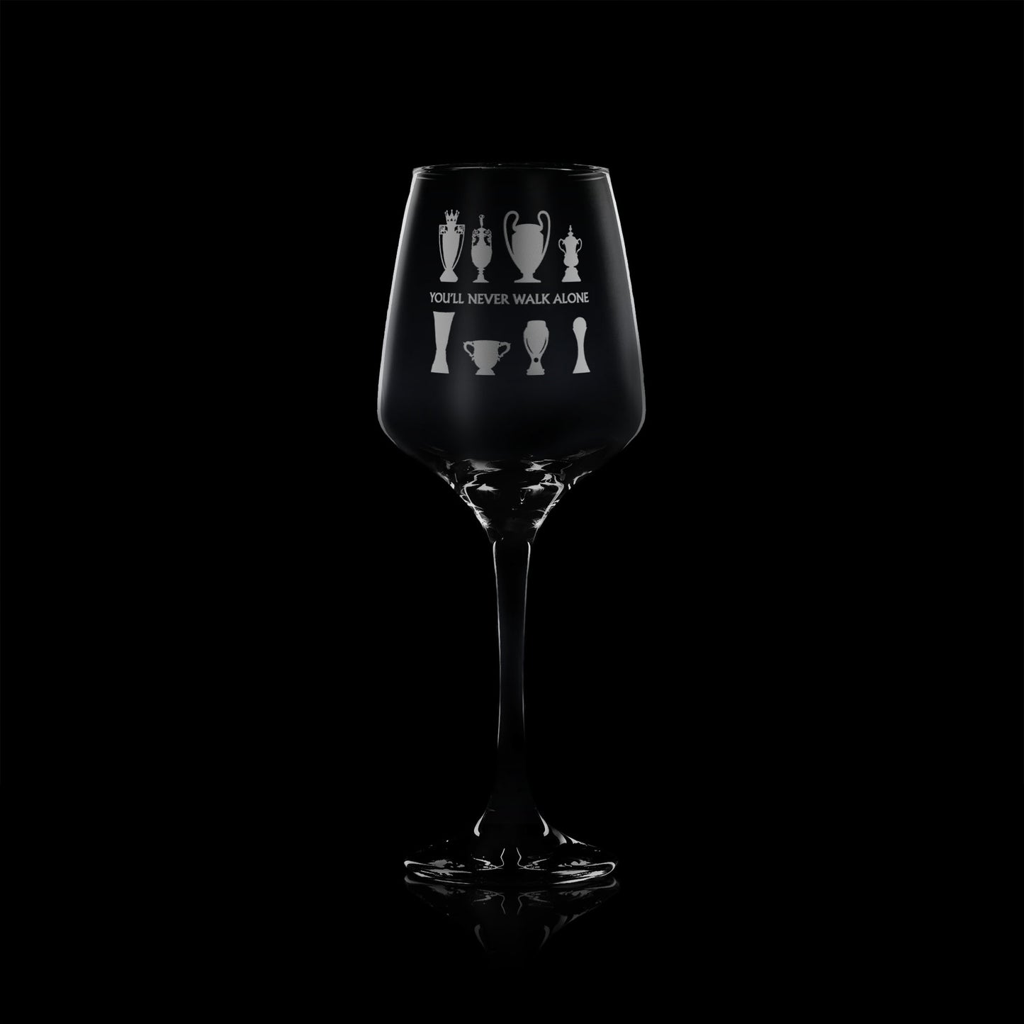 wine glass engraved with liverpool football club's walk of champions trophy collection