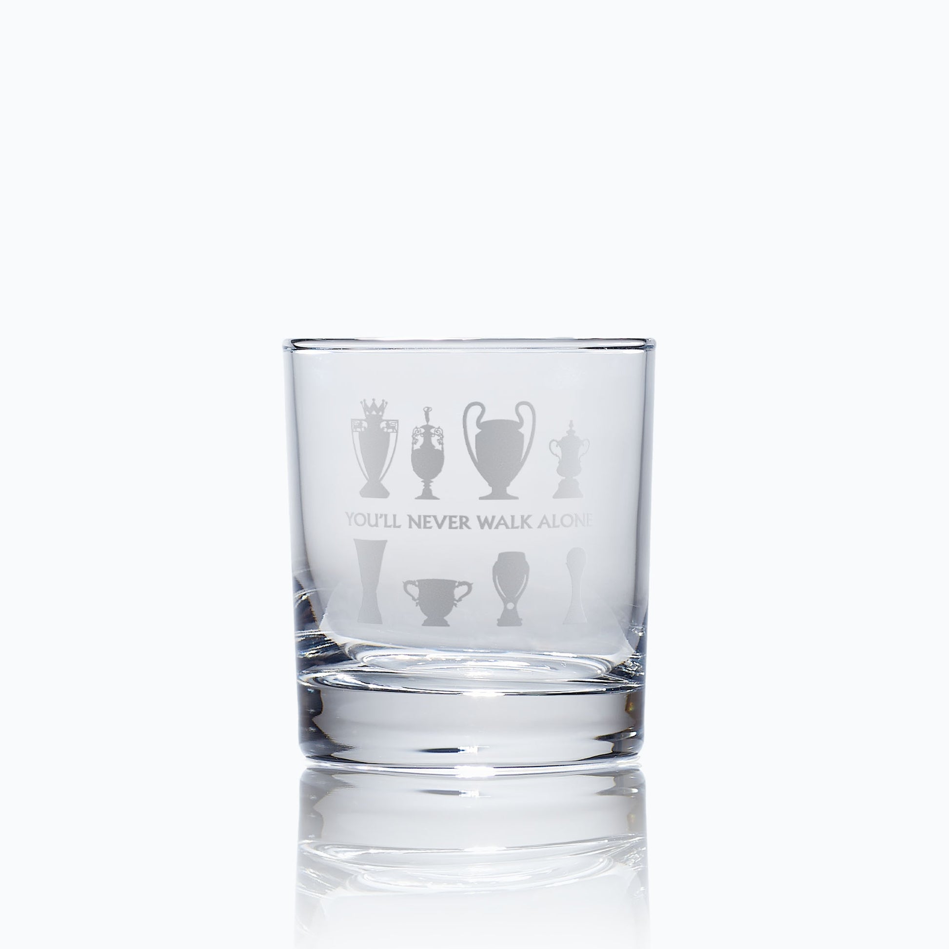 whisky glass engraved with liverpool football club's walk of champions trophy collection