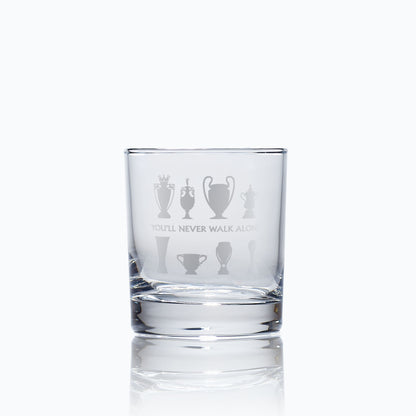 whisky glass engraved with liverpool football club's walk of champions trophy collection