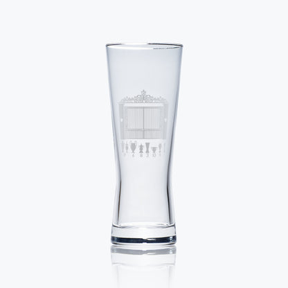 pilsner pint glass engraved with liverpool football club's shankly gates and walk of champions trophy collection