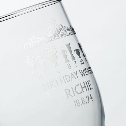 close-up of personalised engraving on an LFC glass