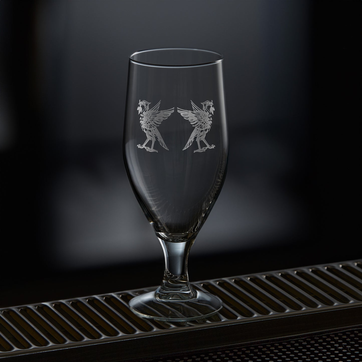 liverpool stemmed beer glasses engraved with liverbirds bella and bertie