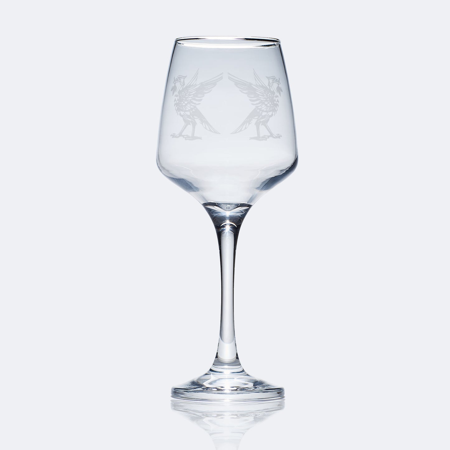 LFC wine glass engraved with a liverbird