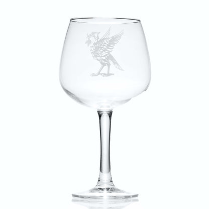 Liverpool gin glass with an engraved Liverbird and space for personalisation on a white background