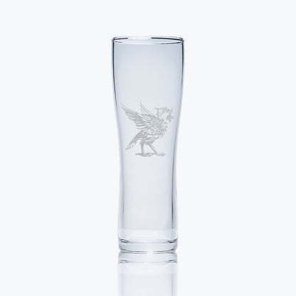 tall pint glass engraved with liverpool's liverbird