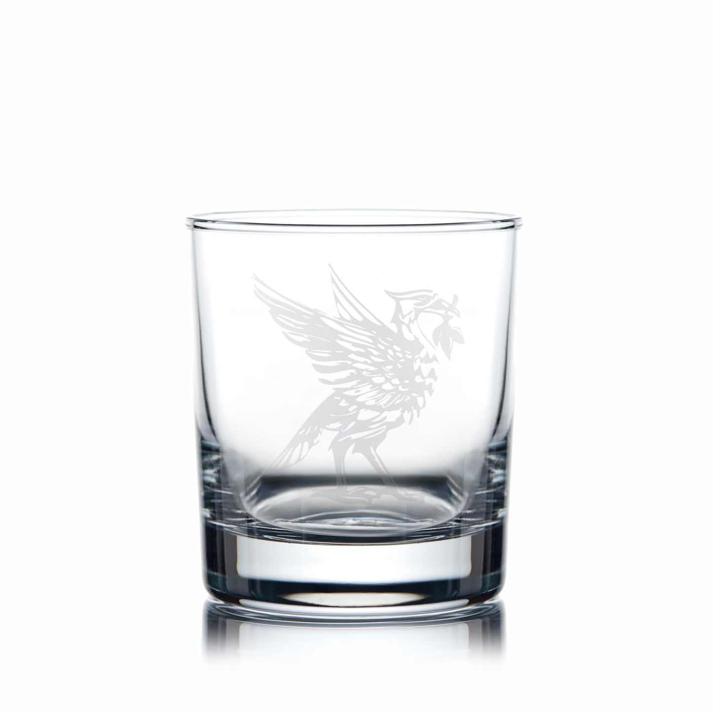 Liverbird whisky glass with engraved personalised design on a white background