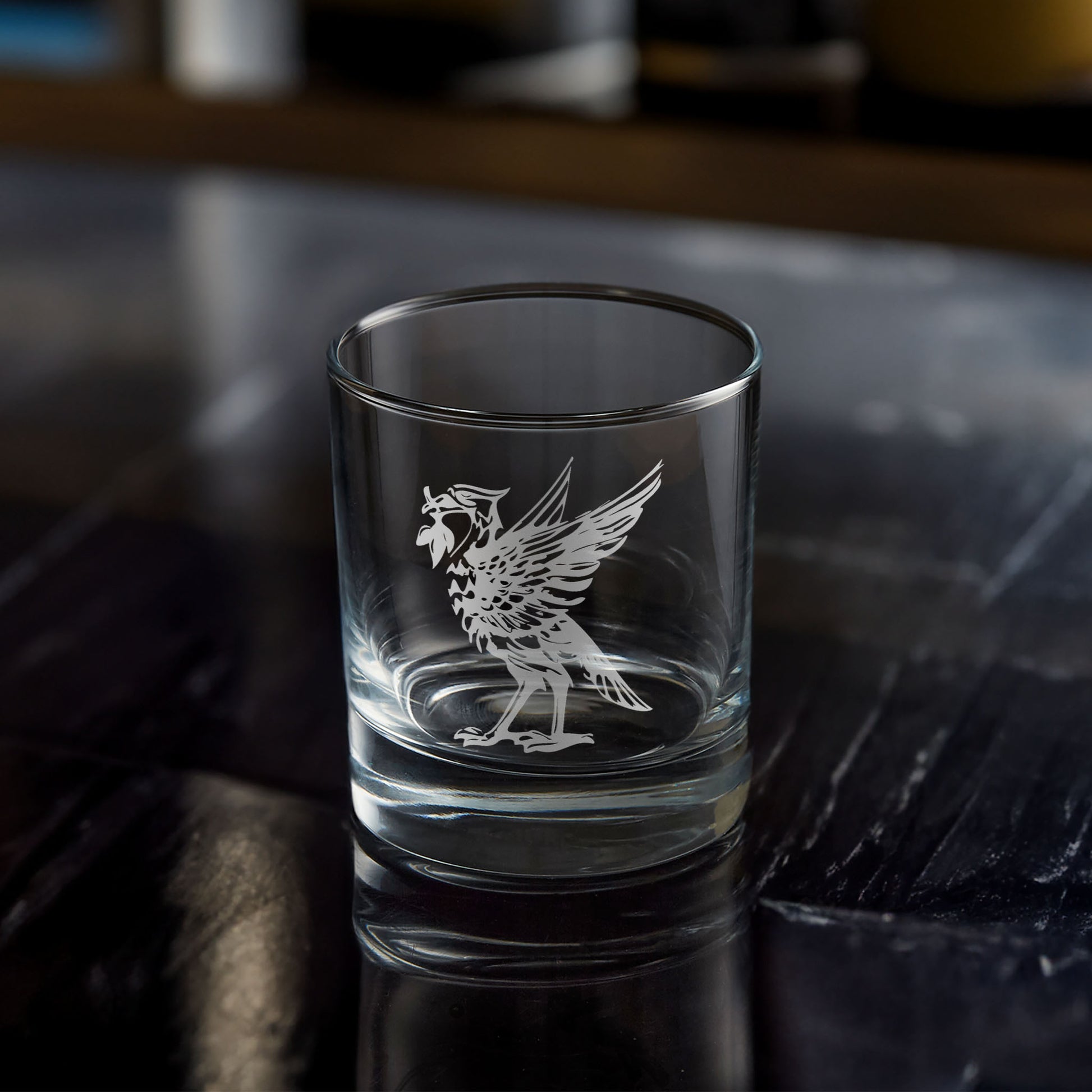 engraved whisky glass featuring Liverpool's iconic liverbird