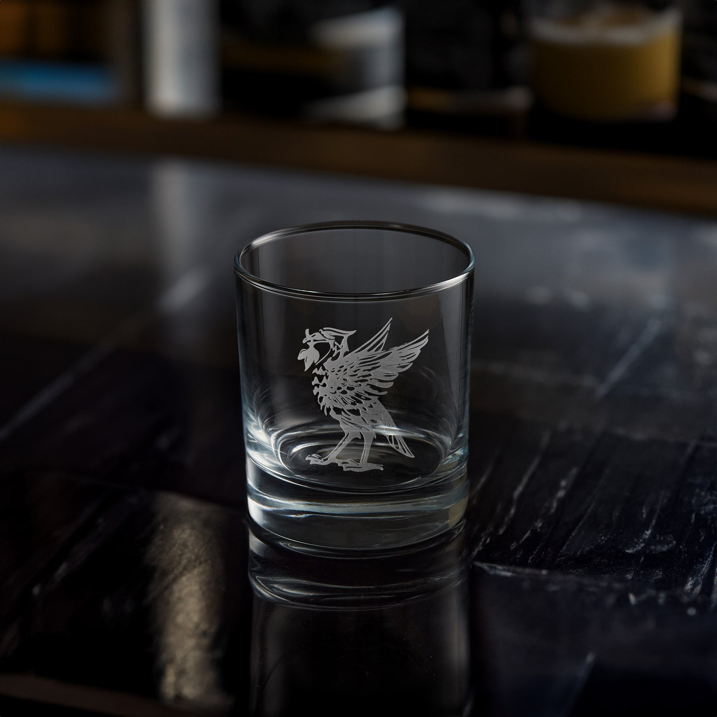 engraved whisky glass featuring liverpool liverbird bella