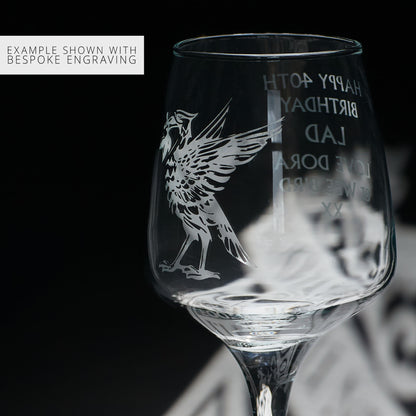 Personalised 40th birthday wine glass with engraved liverbird design