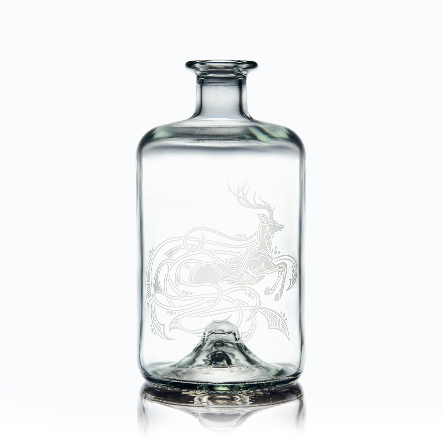 Viking Stag engraved into a whisky decanter with celtic knotwork designs