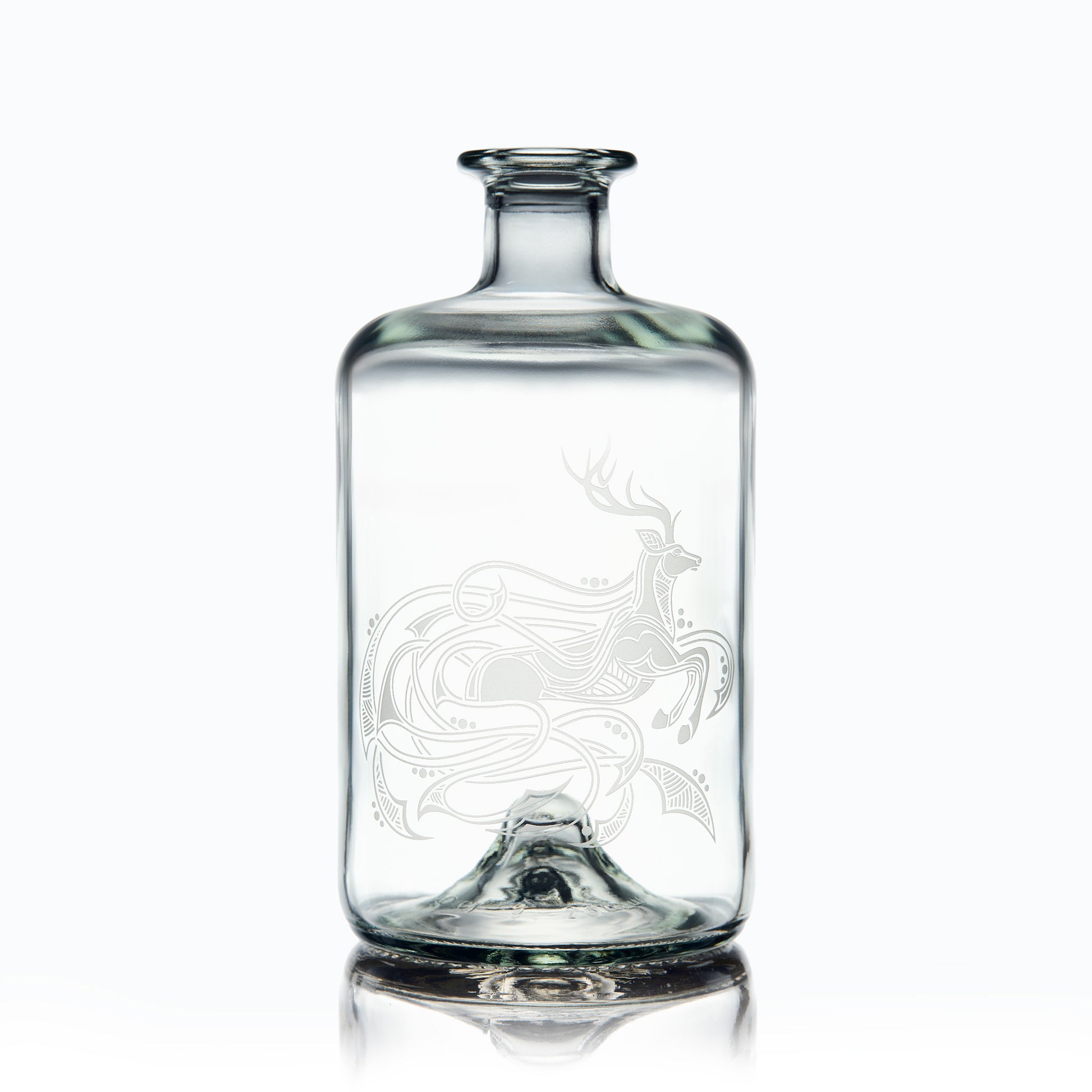 Viking Stag engraved into a whisky decanter with celtic knotwork designs