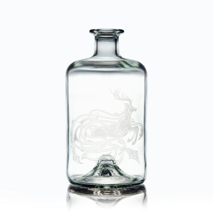 Viking Stag engraved into a whisky decanter with celtic knotwork designs