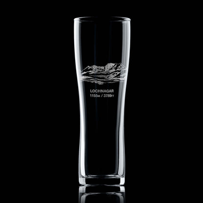 Lochnagar engraved pint glass featuring Miekle Pap
