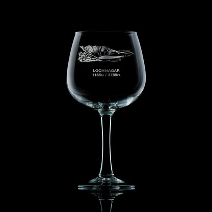 engraved mountain gin glass etched with lochnagar's north corrie