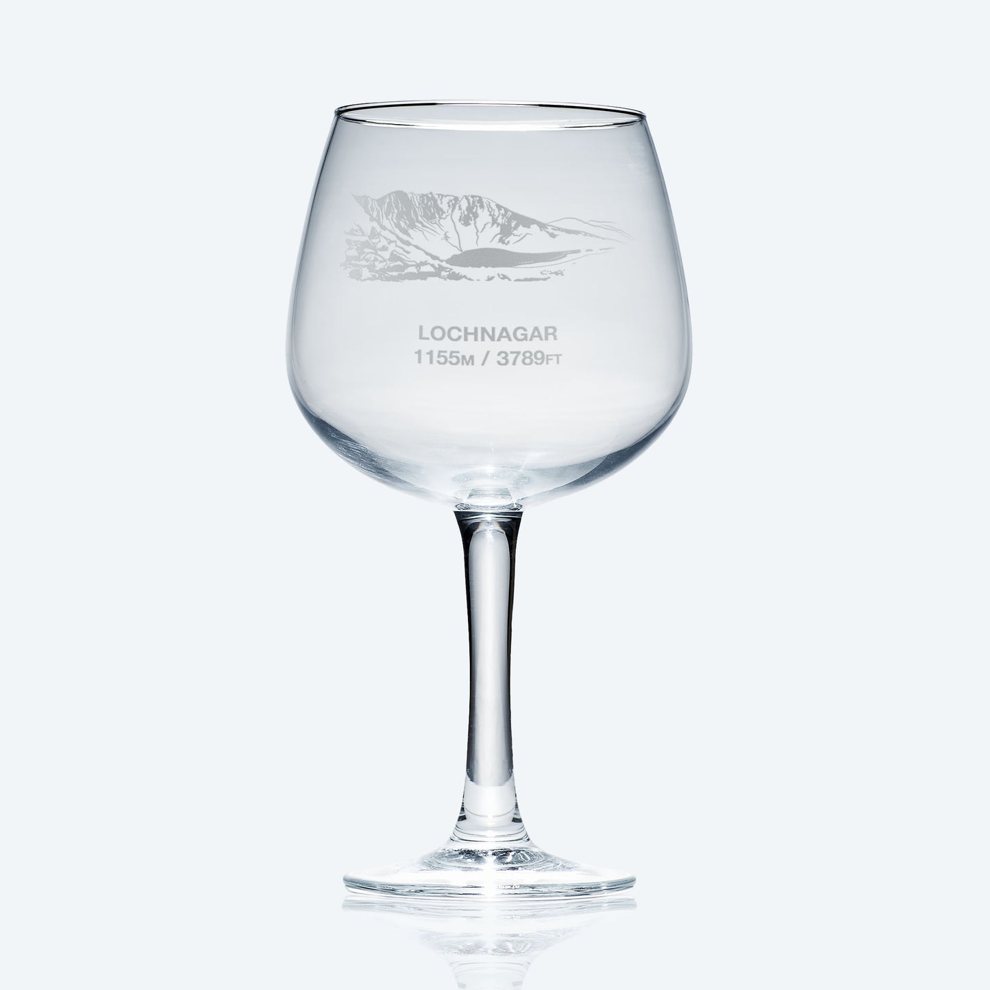 engraved mountain gin glass etched with lochnagar's north corrie