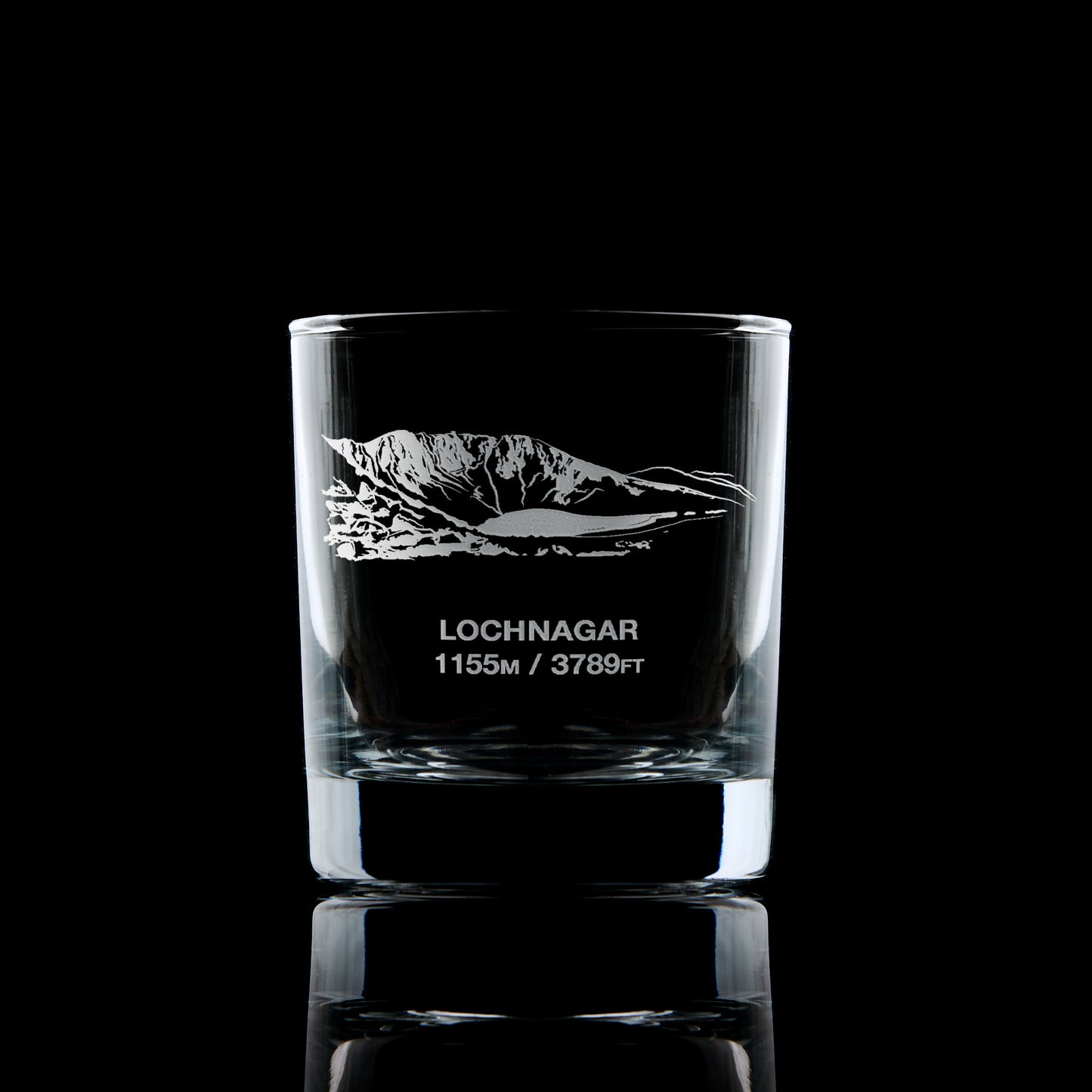 engraved mountain whisky glass etched with lochnagar's north corrie