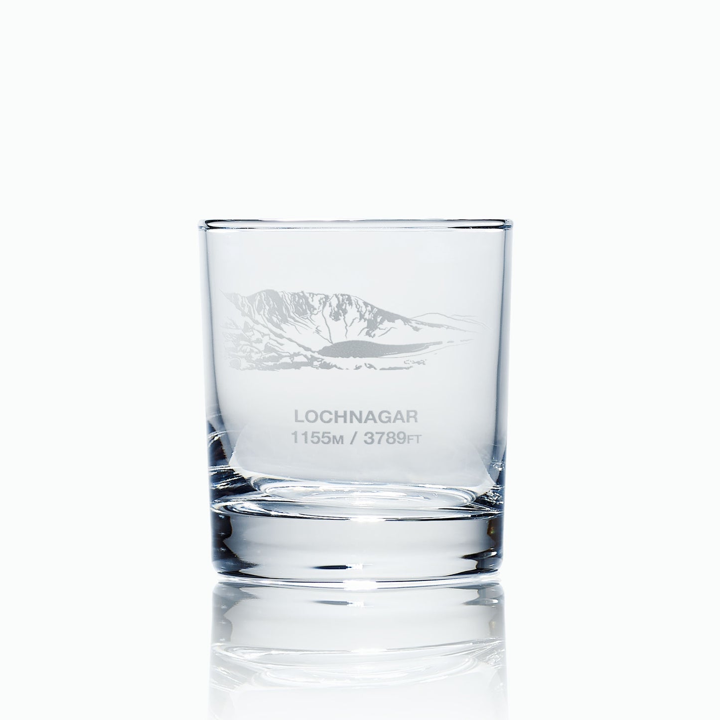 engraved mountain whisky glass etched with lochnagar's north corrie