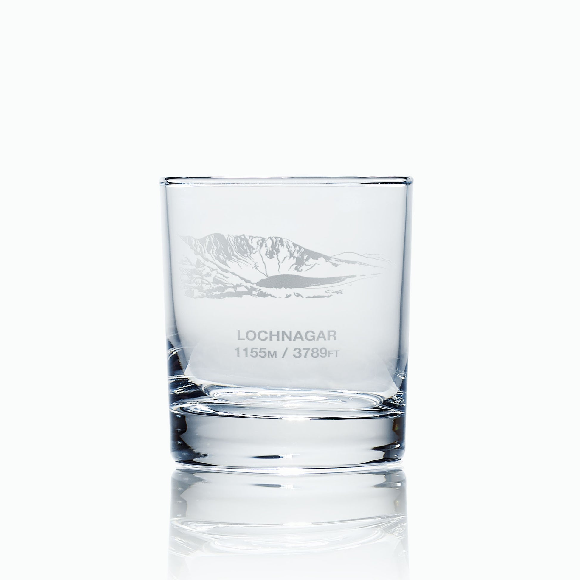 engraved mountain whisky glass etched with lochnagar's north corrie