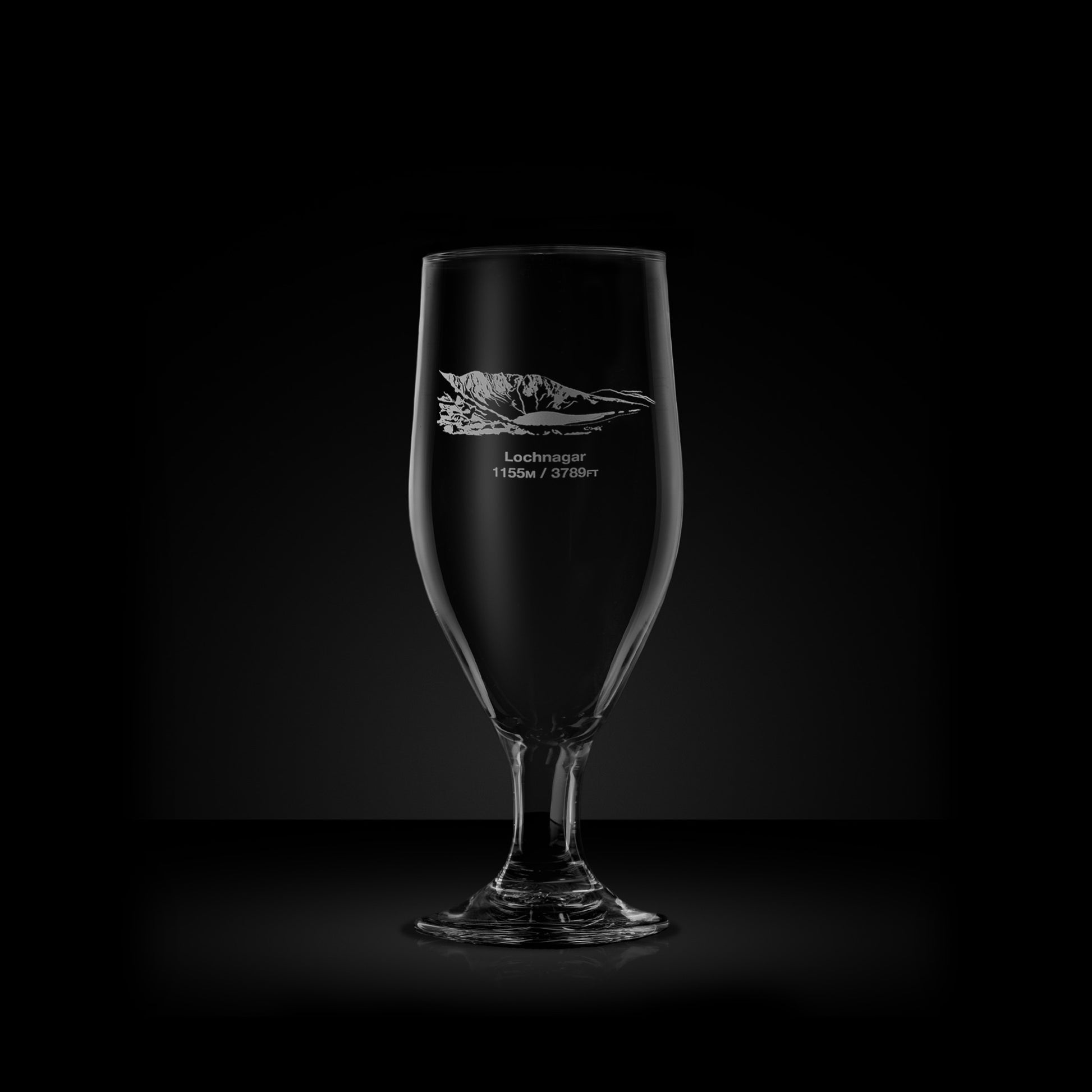 engraved mountain stemmed beer glass etched with lochnagar's north corrie