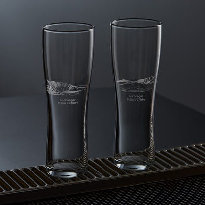 engraved mountain craft beer glasses etched with lochnagar's north corrie and meikle pap