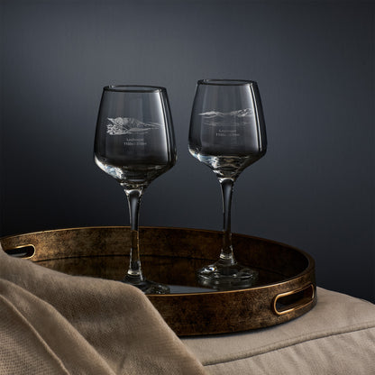 engraved mountain wine glasses etched with lochnagar's north corrie and meikle pap