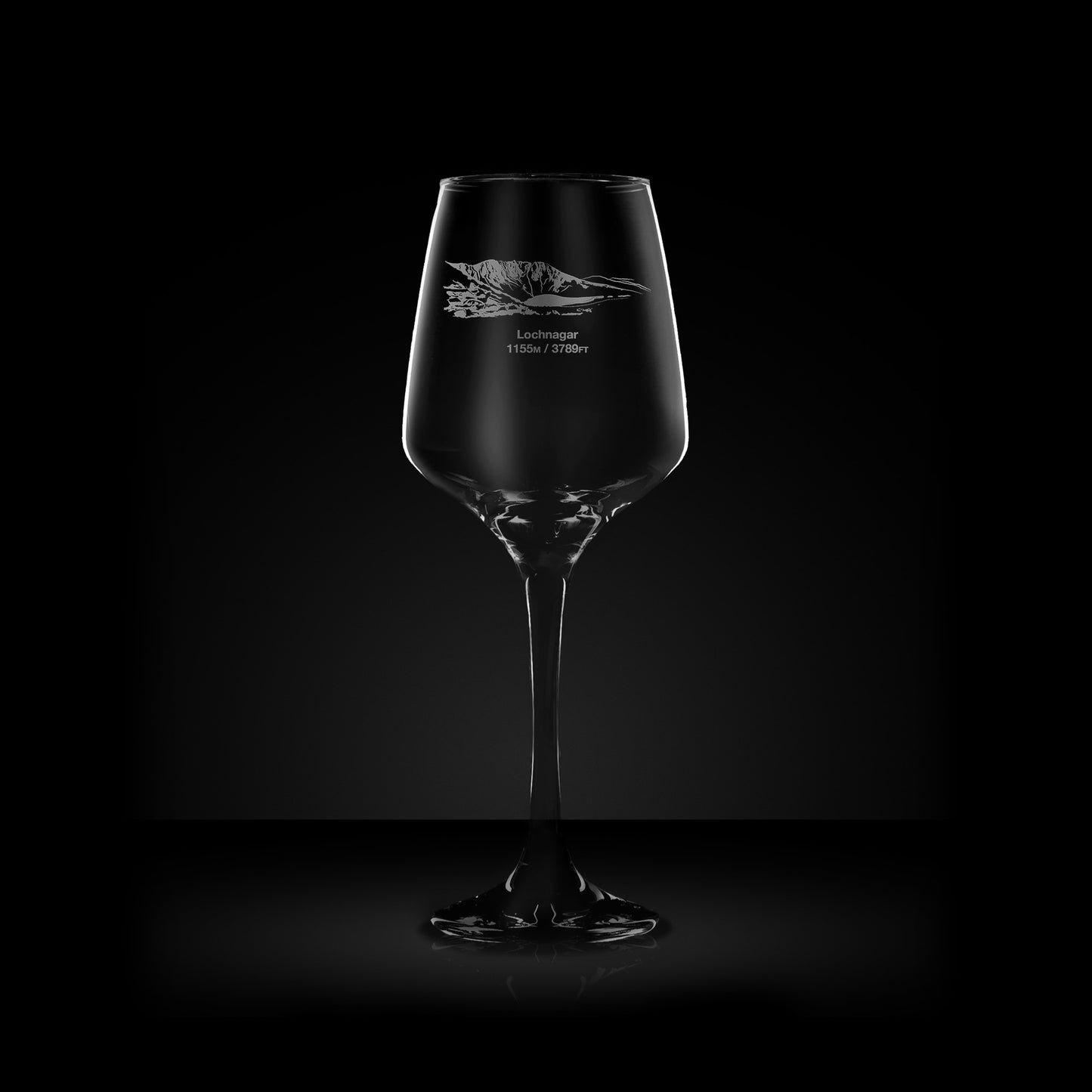 engraved mountain wine glass etched with lochnagar's north corrie