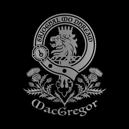 Engraved MacGregor clan crest design — digital mock-up for reference; artwork engraved by Just The Ticket in our Fife studio