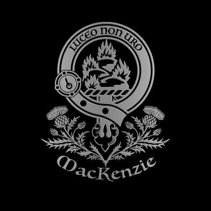 Engraved MacKenzie clan crest design — digital mock-up for reference; artwork engraved by Just The Ticket in our Fife studio
