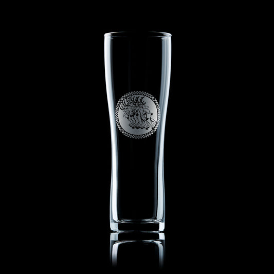 tall pint glass engraved with madness reindeers