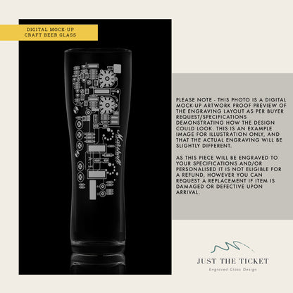 digital mock-up drawing of a marshall amp circuit board pint glass