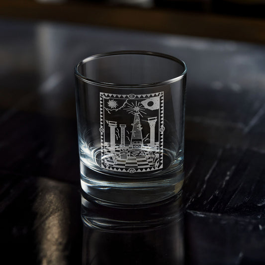 whiskey glass engraved with masonic entered apprentice tracing board