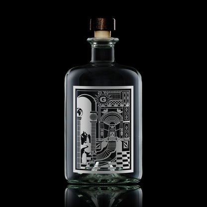 Engraved apothecary-style decanter featuring the Masonic Second Degree Tracing Board, with optional personalisation