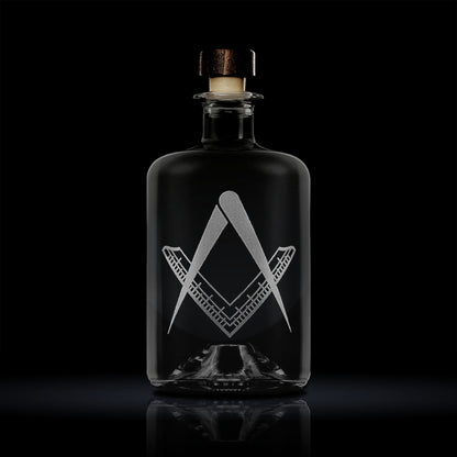 masonic decanter engraved with a master mason's square and compass