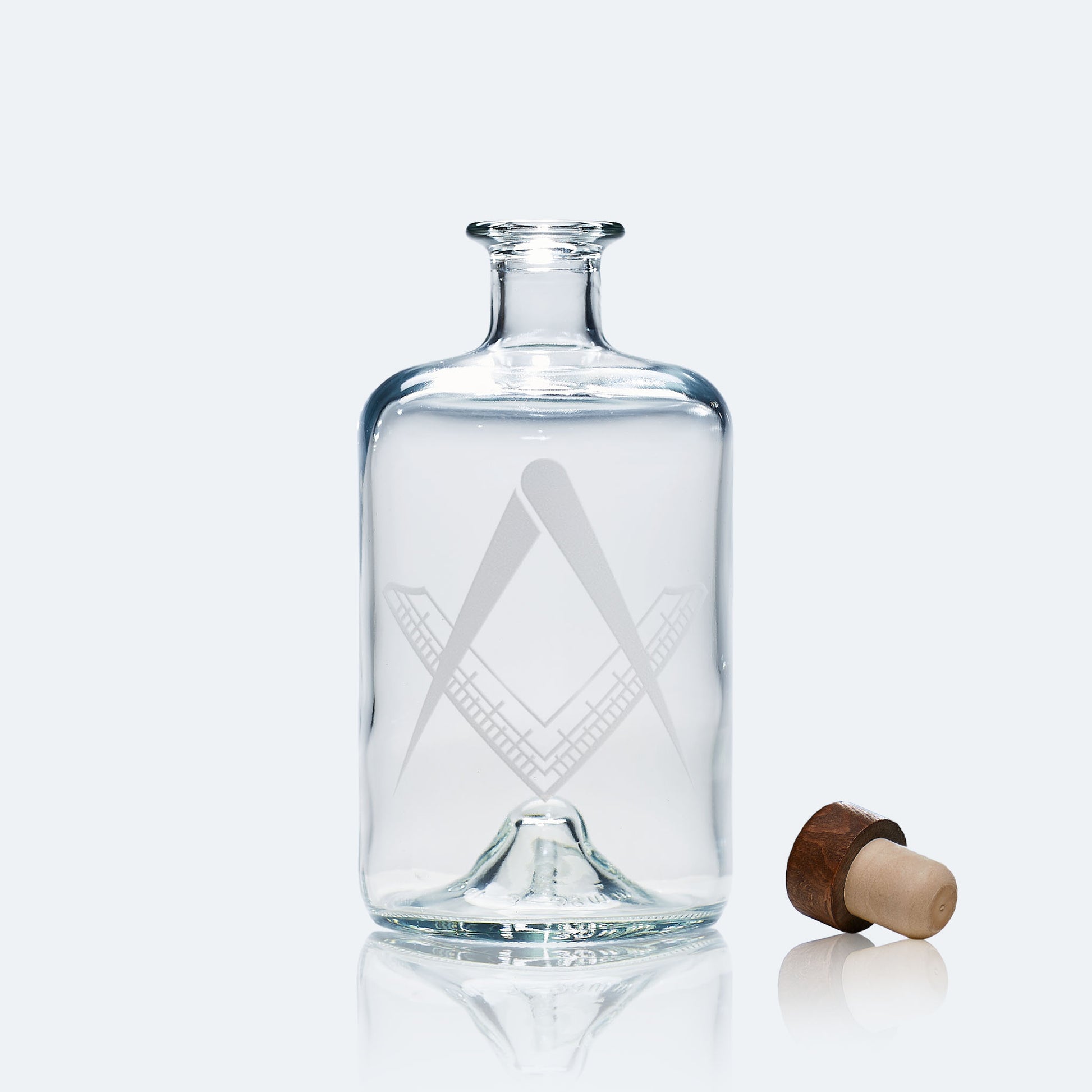 masonic decanter engraved with a master mason's square and compass