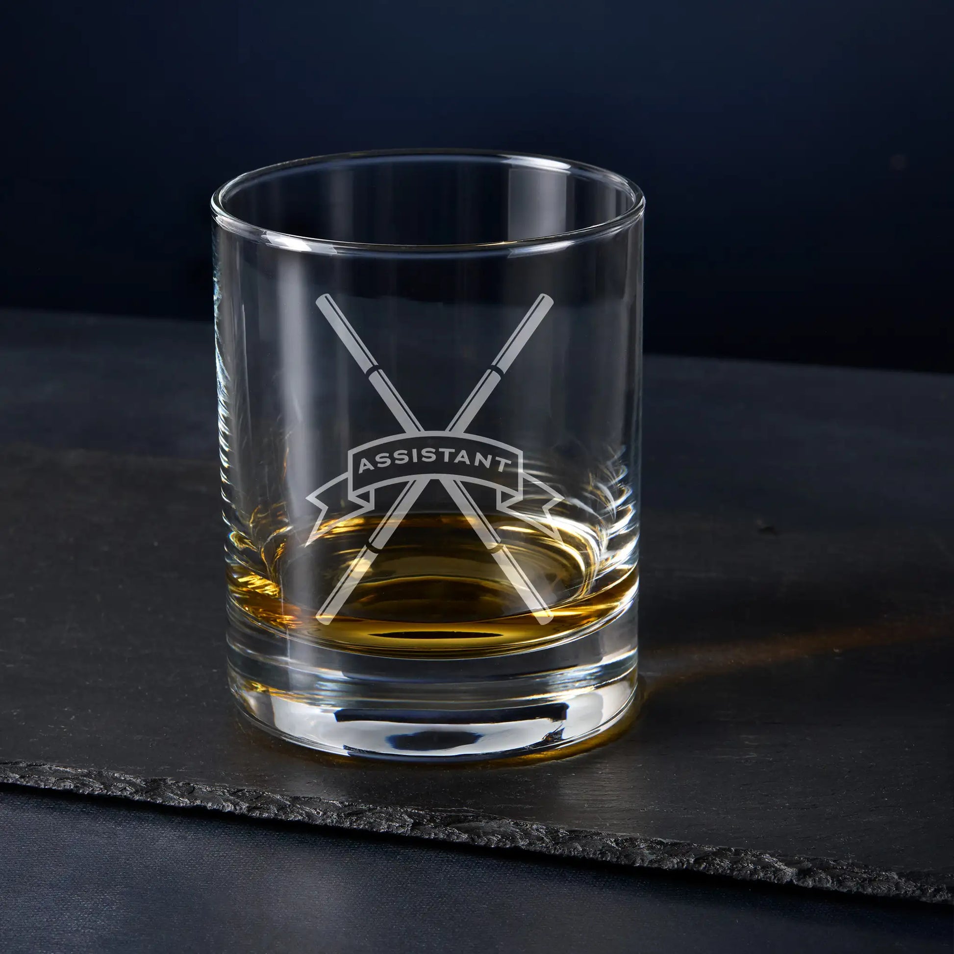 Assistant Director of Ceremonies whisky glass with English Constitution jewel, on black background