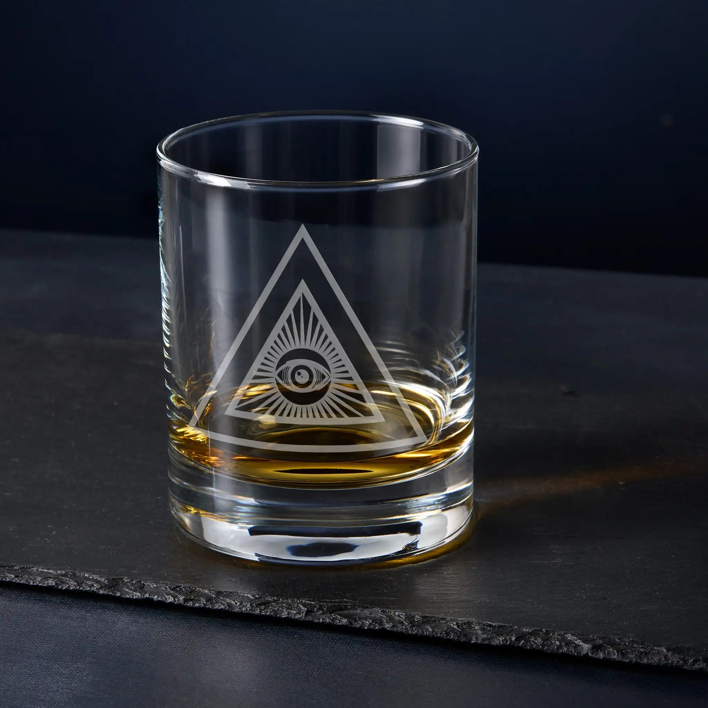 Whisky glass engraved with Scottish Contitution Masonic Chaplin Craft Officers Collar Jewel