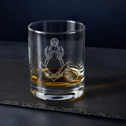 Whisky glass engraved with Scottish Contitution Depute Master Masonic Craft Officers Collar Jewel