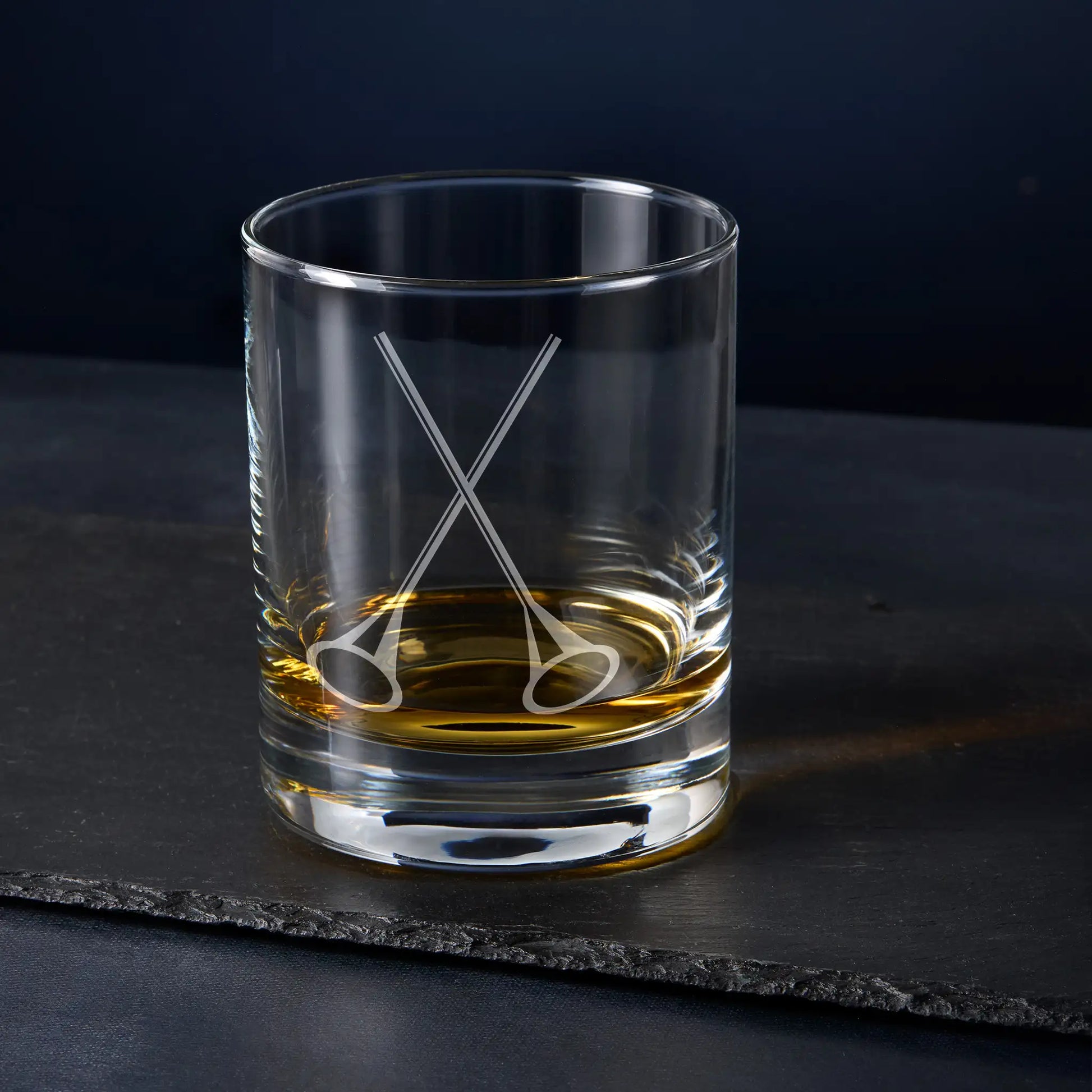 Masonic whisky glass engraved with Director of Music Craft Officers Collar Jewel