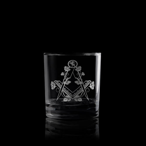 Masonic Square & Compass Engraved Whisky Glass, National Symbols of England