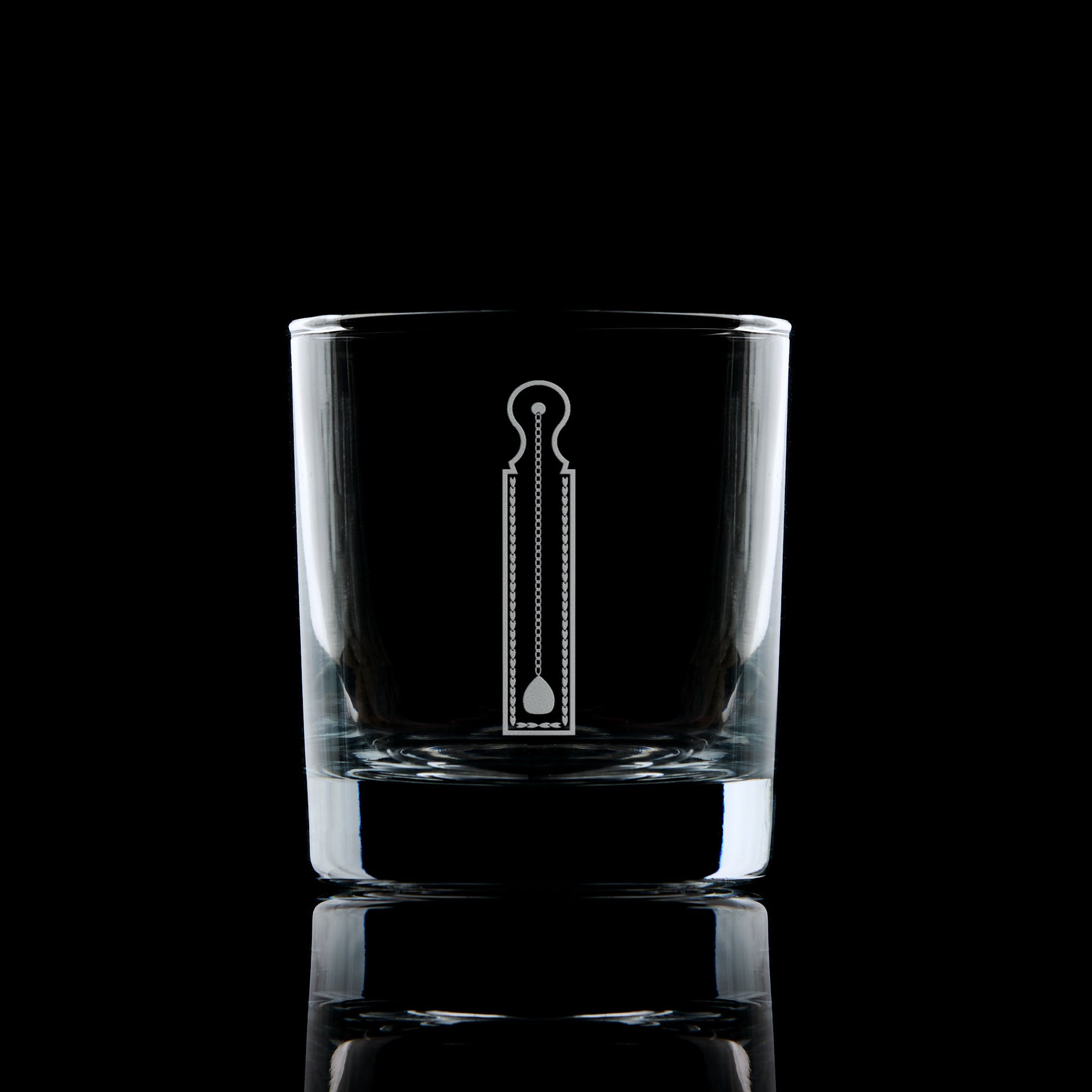 masonic whisky glass engraved with freemansory junior warden symbol