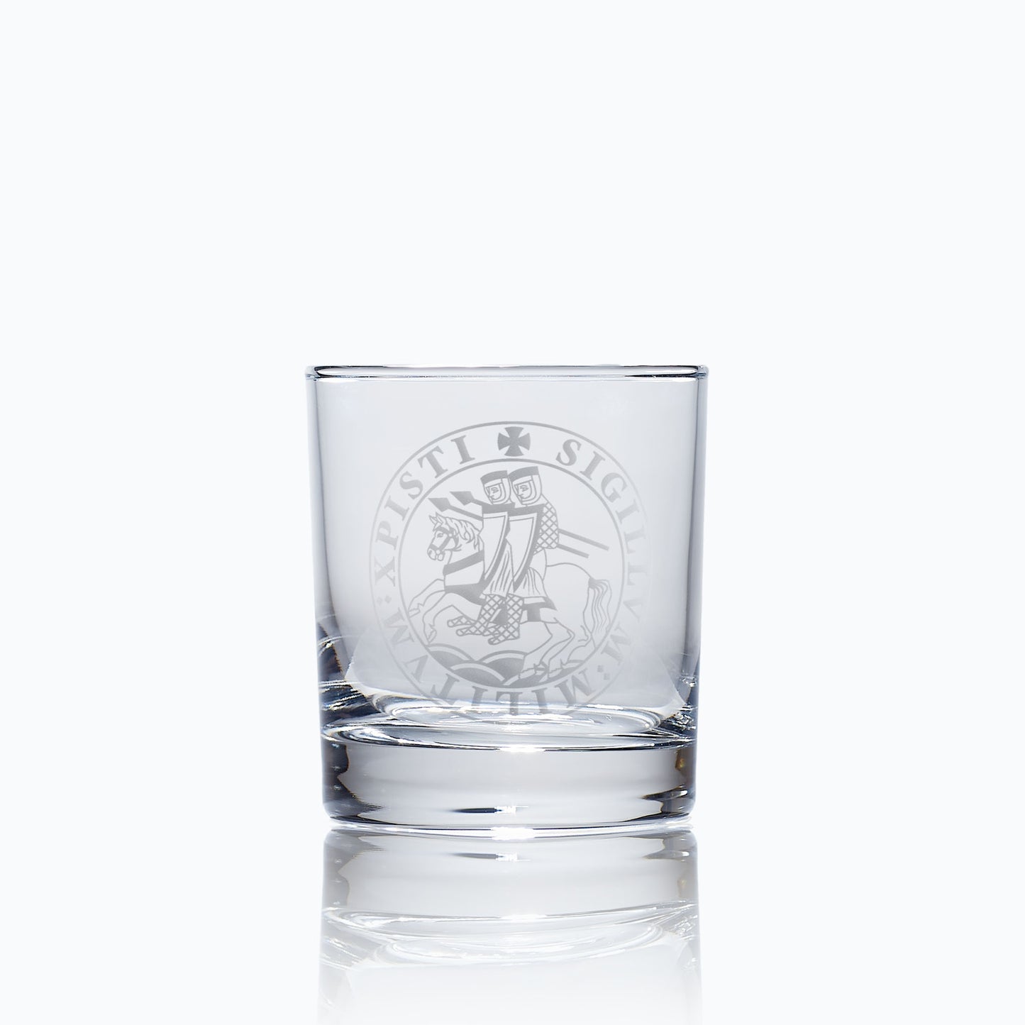 masonic whisky glass engraved with the knights templar seal