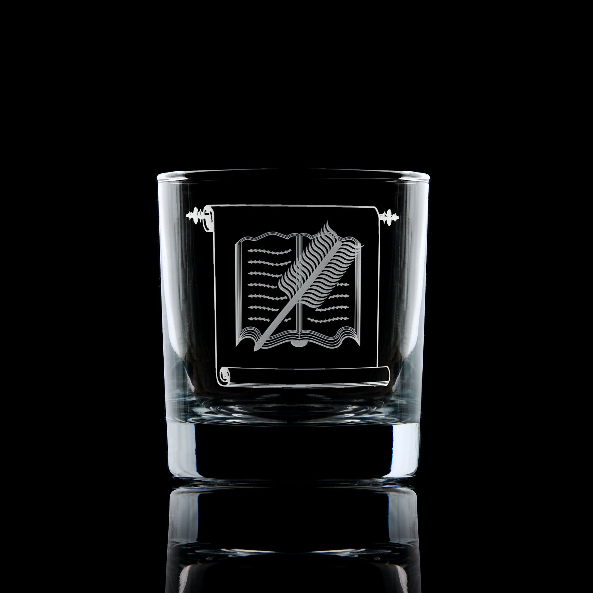 Scottish Constitution Librarian collar jewel engraved on whisky glass – Masonic giftware
