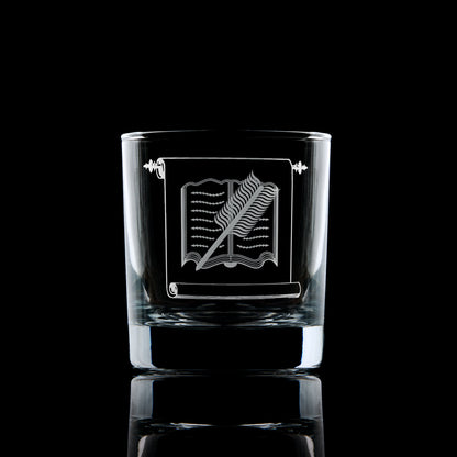 Scottish Constitution Librarian collar jewel engraved on whisky glass – Masonic giftware