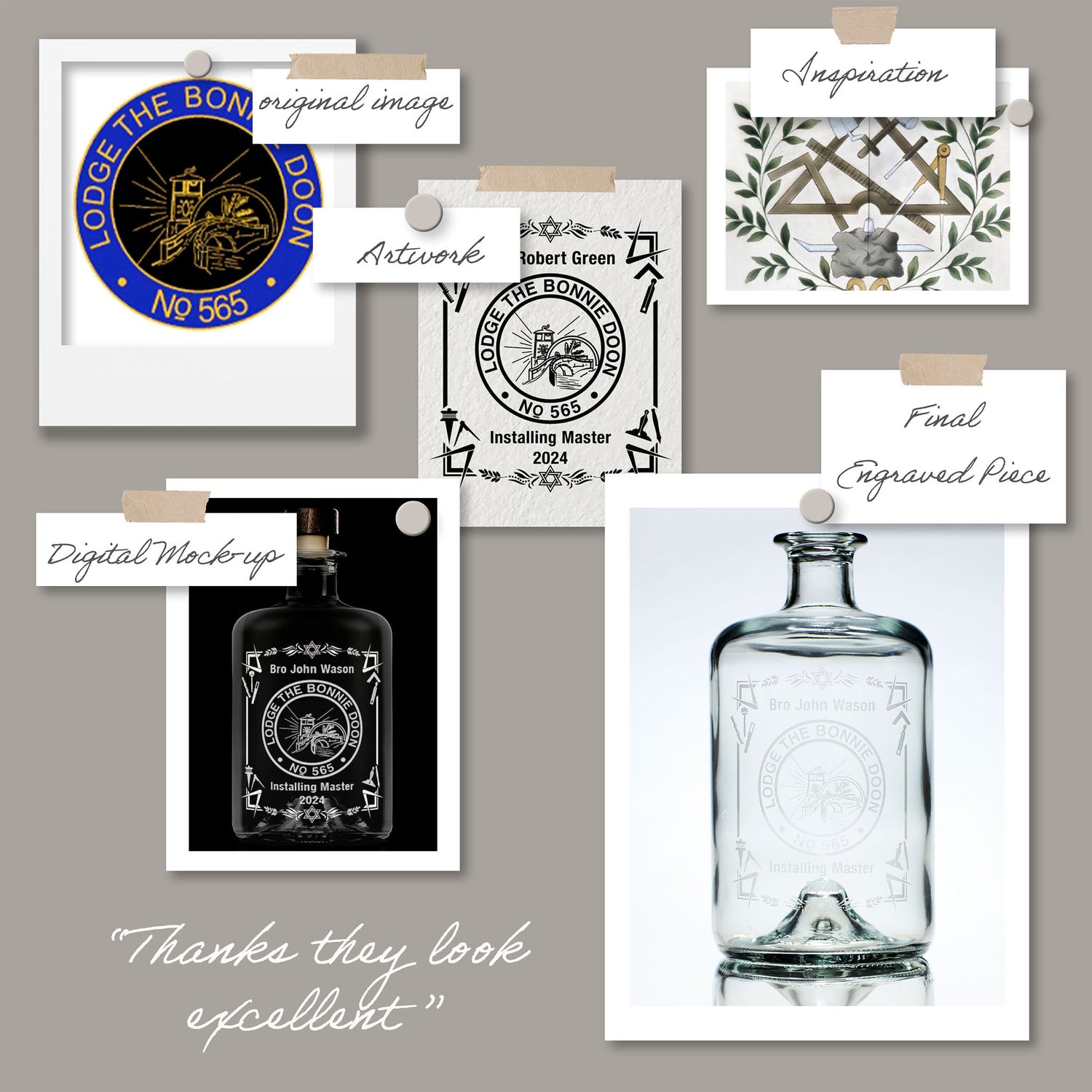 masonic mood board for engraved whisky decanter