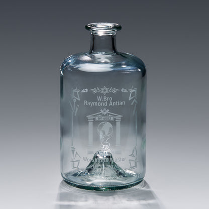 engraved whisky decanter etched with masonic symbols and lodge crest