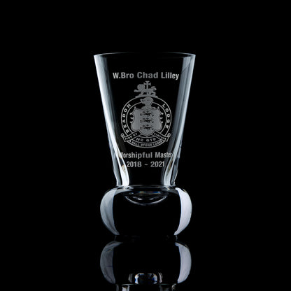 crystal firing glass engraved with a masonic lodge crest