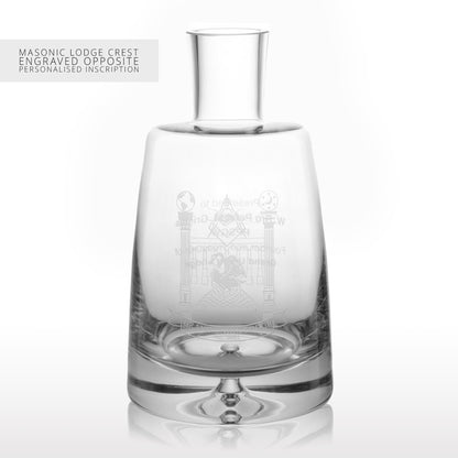 Whisky Decanter with engraved Masonic lodge crest on a white background