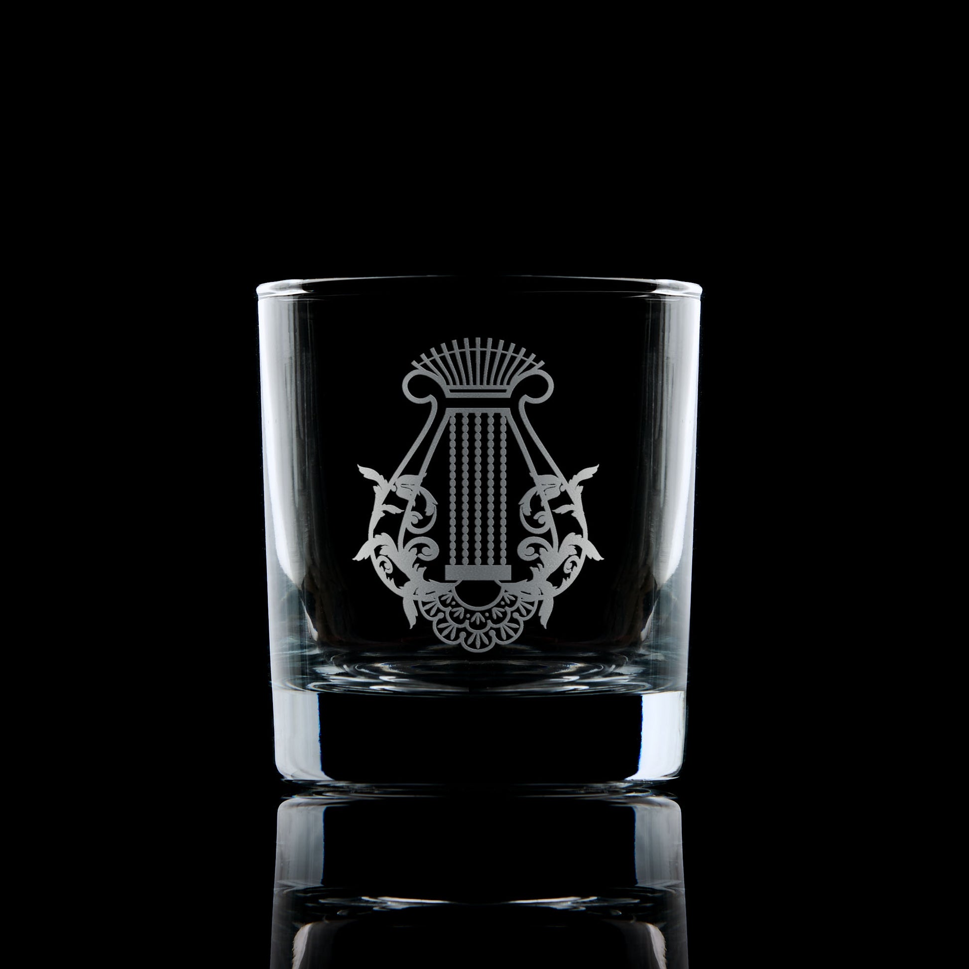 Masonic whisky glass engraved with Organist jewel – Craft Officer gift